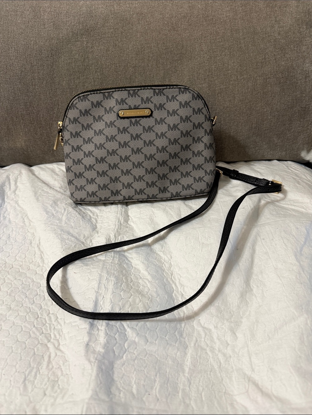 Michael Kors Gray MK Logo Dome Crossbody with Black Strap